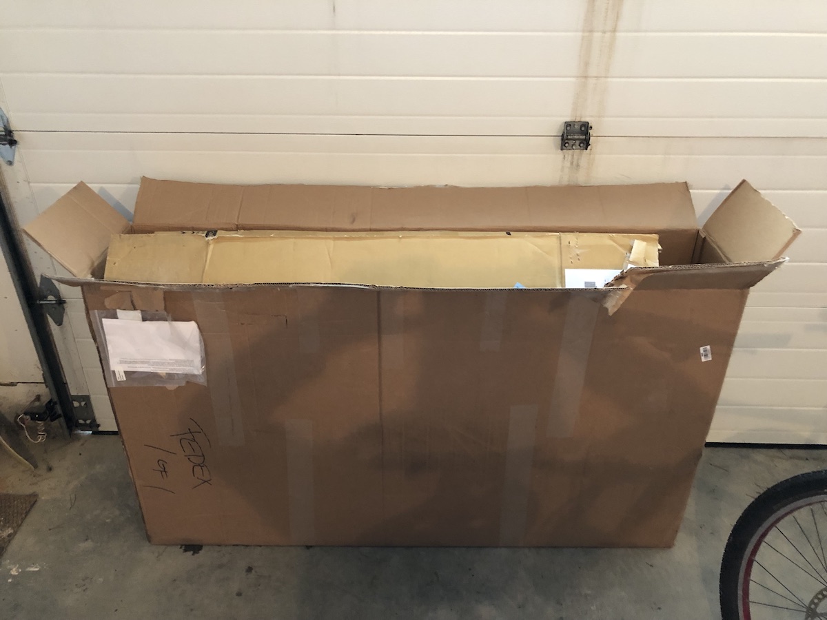 The bike was shipped in two cardboard boxes