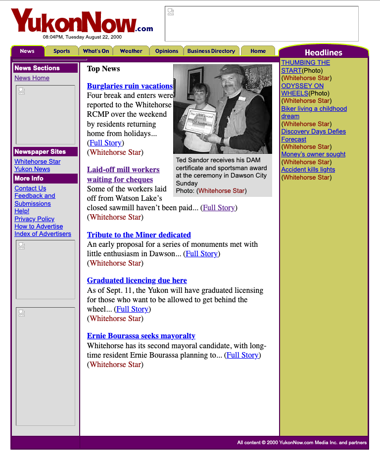 YukonNow.com in 2000