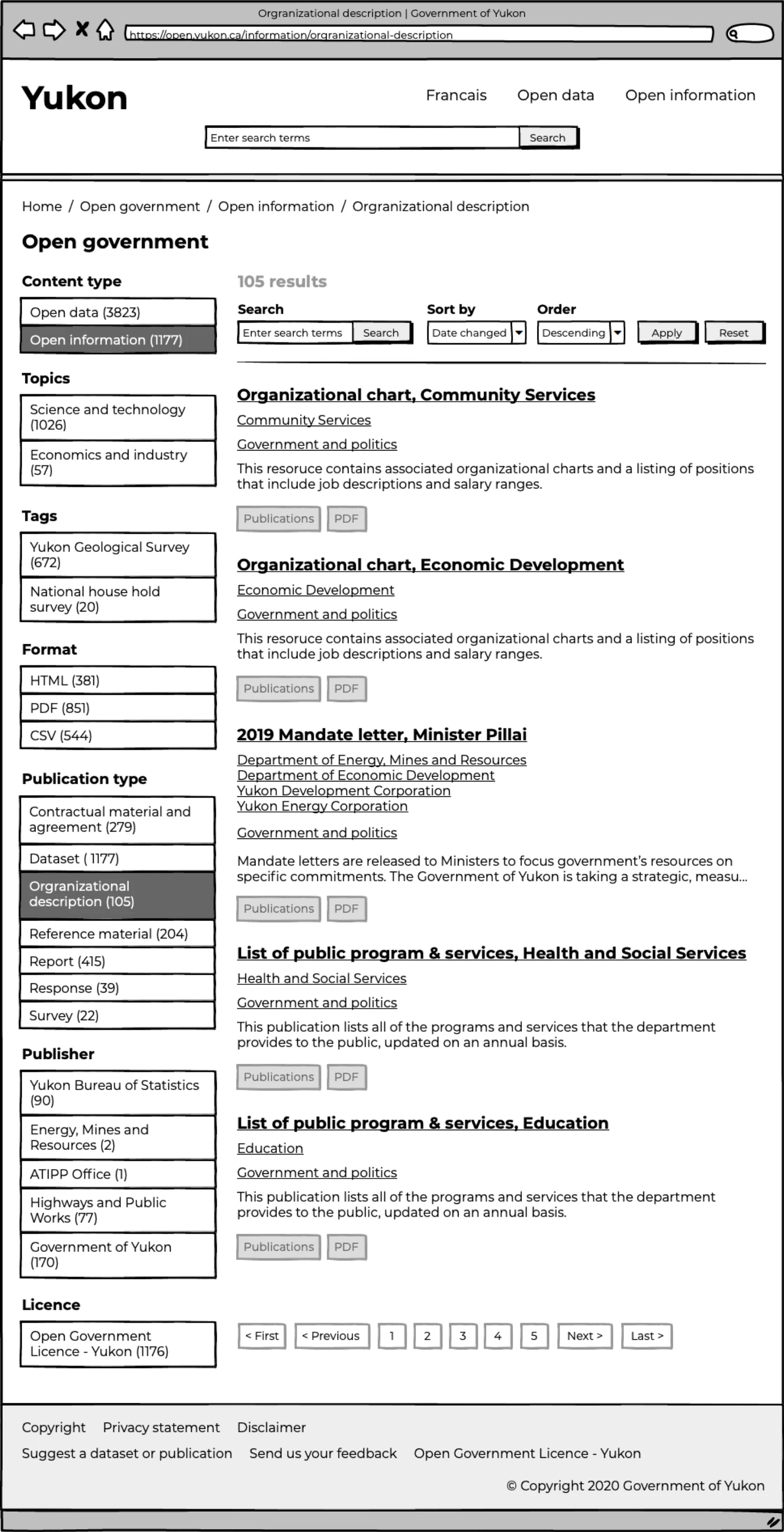 Open information website services wireframe browse